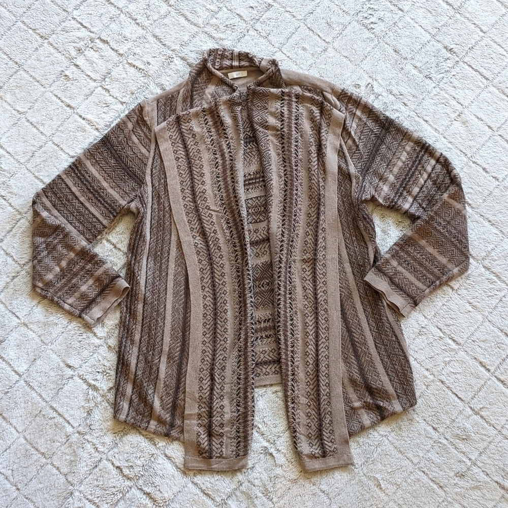 J. Jill Brown Fair Isle Open Front Cardigan Women’s Medium Stripe